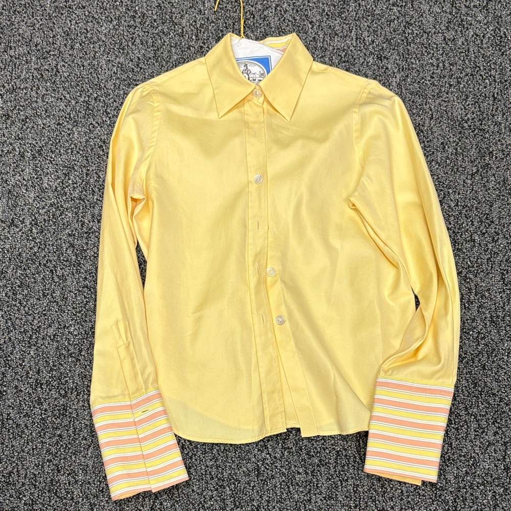 Pink Tartan Yellow Button Down Shirt with Striped Cuffs